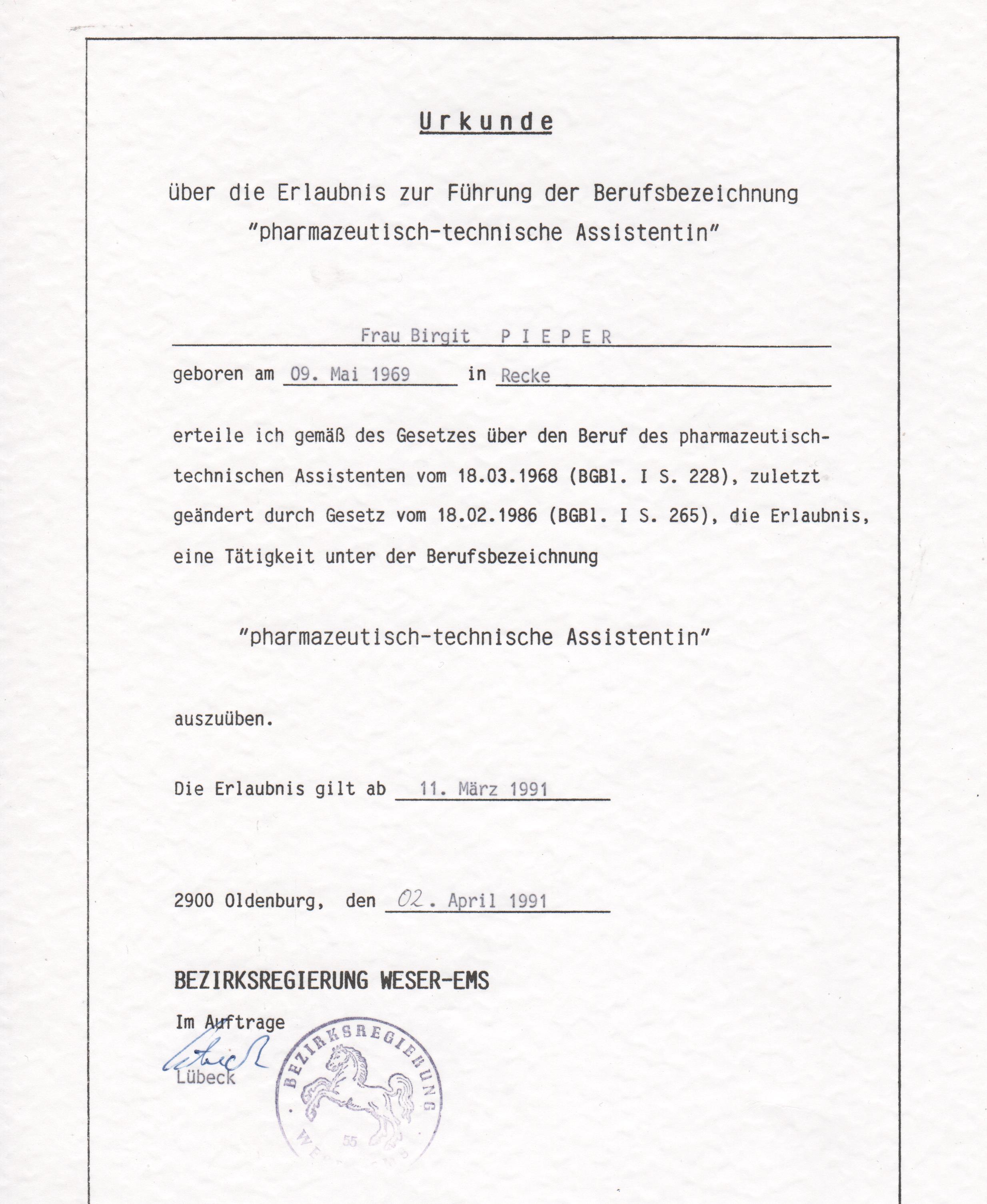 PTA-Urkunde